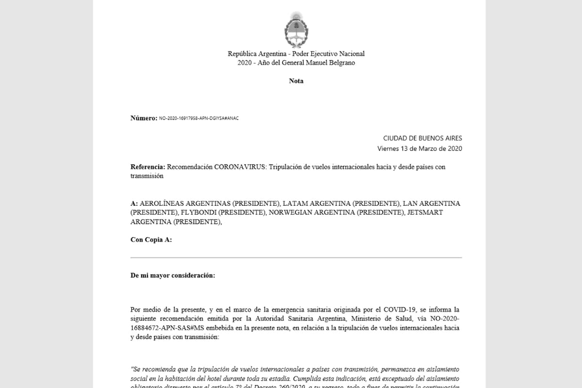 El comunicado de la ANAC