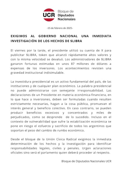 El comunicado de la UCR