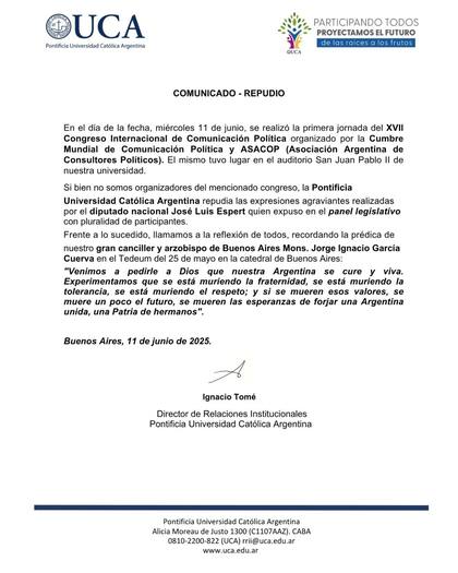 El comunicado de la UCA