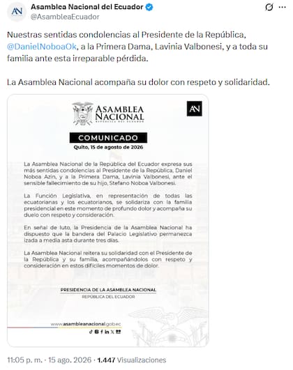 El comunicado de La Asamblea Nacional del Ecuador