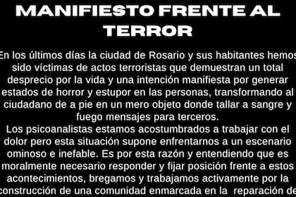 El comunicado de la Asociación de Piscoanálisis de Rosario se conoció ayer