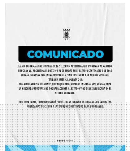 El comunicado de la Asociación Uruguaya sobre la venta de entradas para Uruguay vs. Argentina