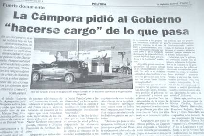 El comunicado de La Cámpora fue publicado en el diario local La Opinión Austral