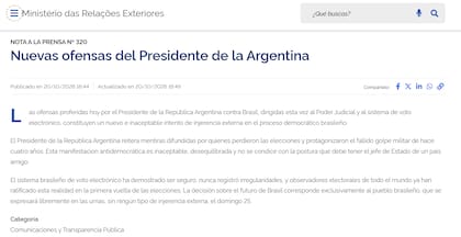 El comunicado de la Cancillería brasileña
