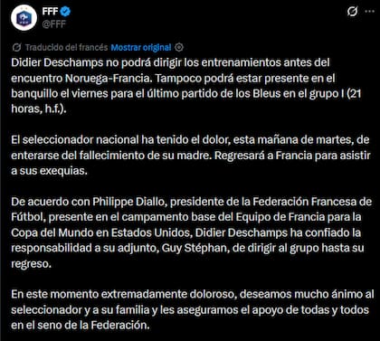 El comunicado de la Federación Francesa de Fútbol