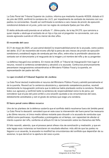 El comunicado de la Justicia de Neuquén