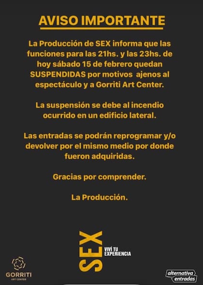 El comunicado de la producción de Sex, viví tu experiencia