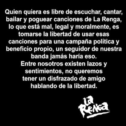 El comunicado de La Renga en repudio a la utilización de su canción por parte de Javier Milei sin previa autorización