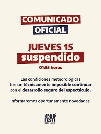 El comunicado de la suspensión del Festival Nacional de Doma y Folklore de Jesús María este jueves 15 de enero