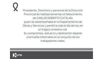 El comunicado de las autoridades viales.