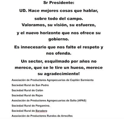 El comunicado de las ocho entidades ruralistas bonaerenses
