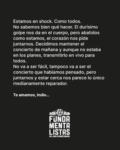 El comunicado de Los Fundamentalistas del Aire Acondicionado