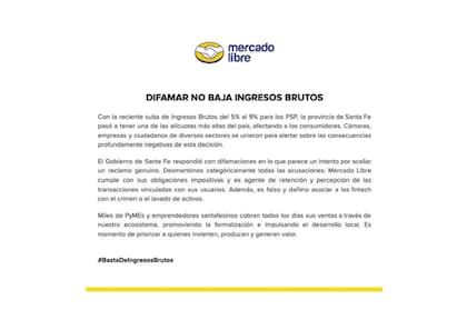 El comunicado de Mercado Libre por la suba de Ingresos Brutos en la provincia de Santa Fe