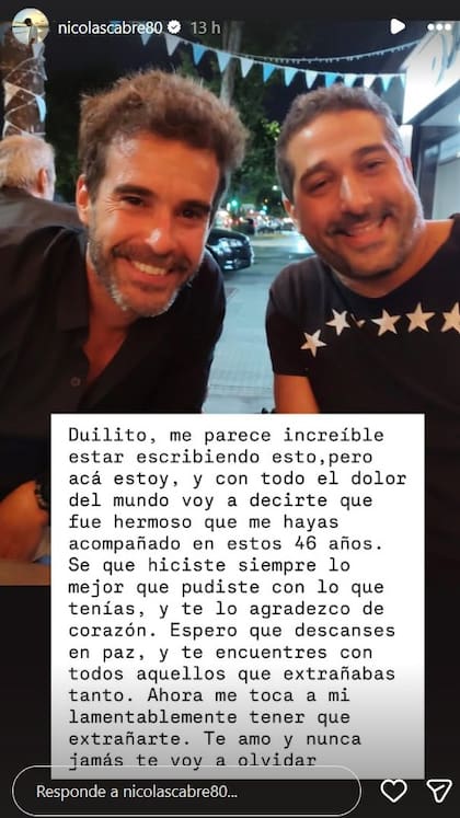 El comunicado de Nicolás Cabré