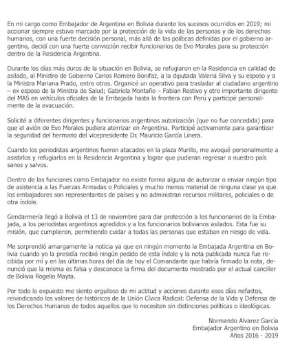 El comunicado de Normando Álvarez García