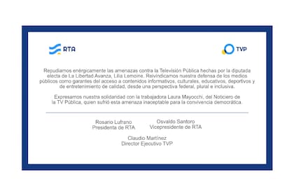 El comunicado de Radio y Televisión Argentina (RTA) a raíz de los dichos de la diputada por La Libertad Avanza