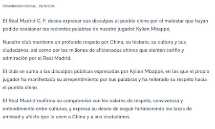 El comunicado de Real Madrid tras el conflicto que se generó entre Kylian Mbappé y China.
