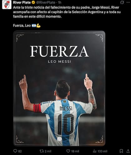 El comunicado de River Plate en redes sociales tras conocerse la noticia