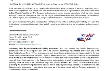 El comunicado de Signal Advance
