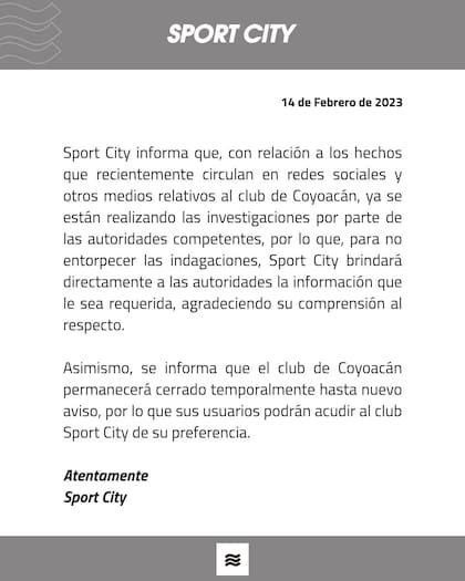 El comunicado de Sport City