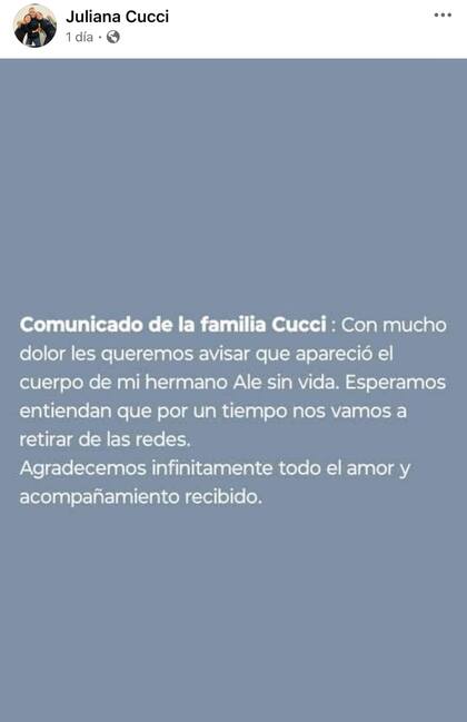 El comunicado de su hermana en Facebook