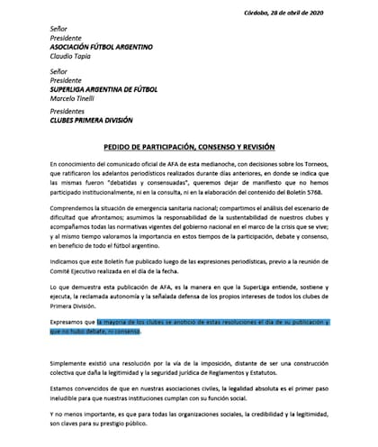 .El comunicado de Talleres dirigido a la AFA