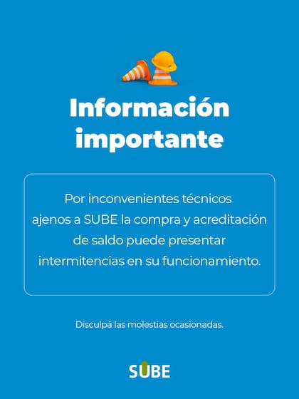 El comunicado de Tarjeta SUBE en X