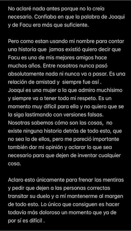 El comunicado de Tuli Acosta