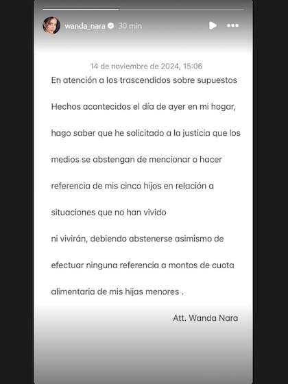 El comunicado de Wanda Nara en sus redes