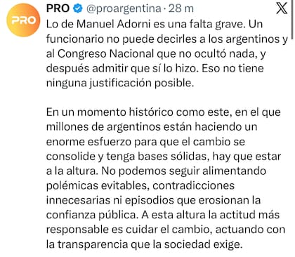El comunicado del PRO
