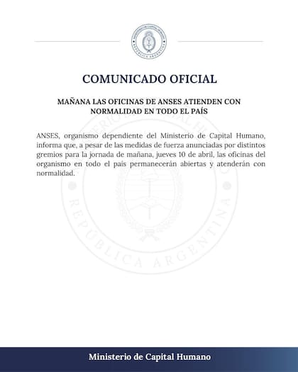 El comunicado del Gobierno