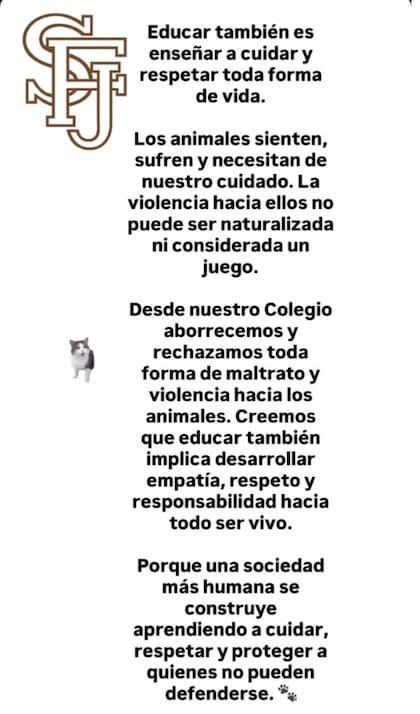 El comunicado del colegio