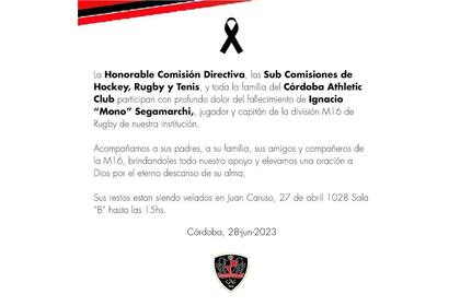El comunicado del club