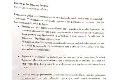 El comunicado del capitán del crucero