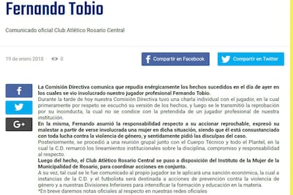 El comunicado del club en las redes sociales