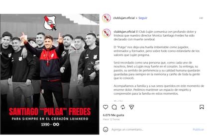 El comunicado del Club Luján por la muerte de Fredes