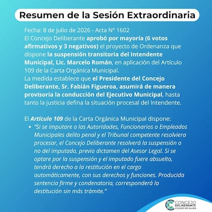 El comunicado del Concejo Deliberante de Allen