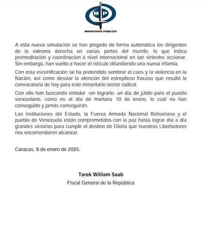 El comunicado del Fiscal General de Venezuela