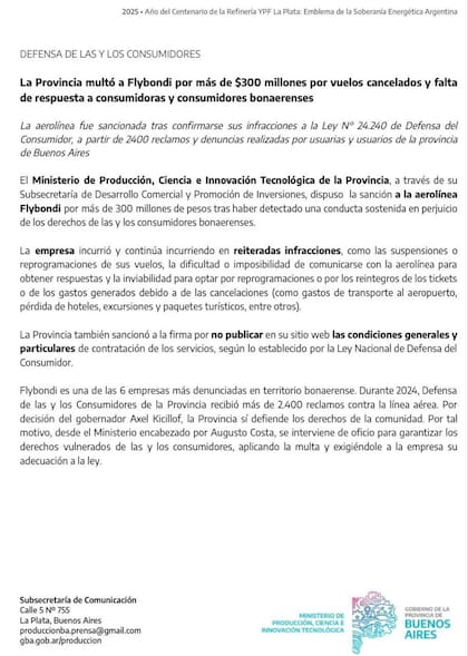 El comunicado del gobierno bonaerense