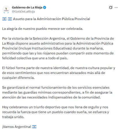 El comunicado del gobierno de La Rioja