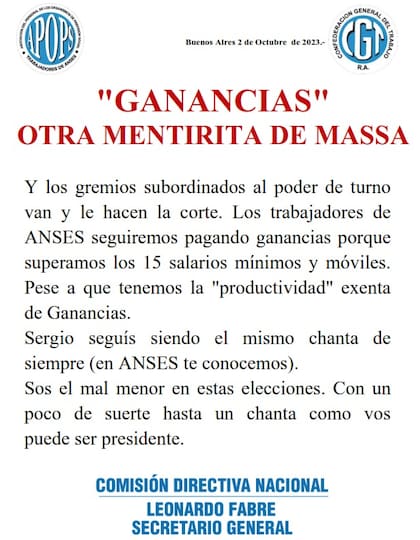 El comunicado del gremio de la Anses y un enérgico reclamo contra Massa por el impuesto a las Ganancias