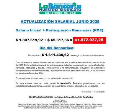 El comunicado del gremio informando los aumentos