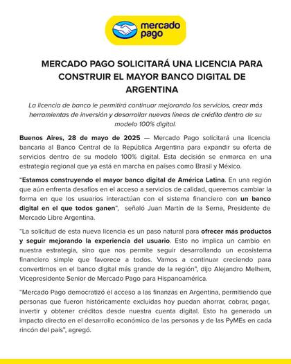 El comunicado del Mercado Libre