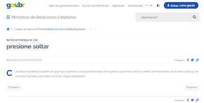 El comunicado del Ministerio de Relaciones Exteriores de Brasil