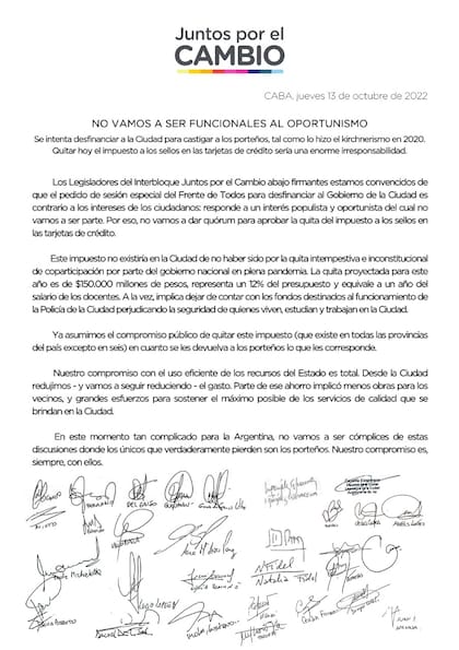 El comunicado del oficialismo porteño