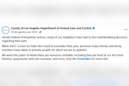 El comunicado del organismo de California sobre la situación de los animales