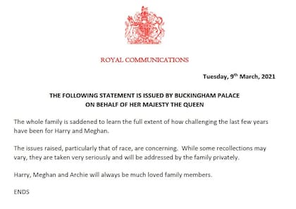 El comunicado del Palacio de Buckingham