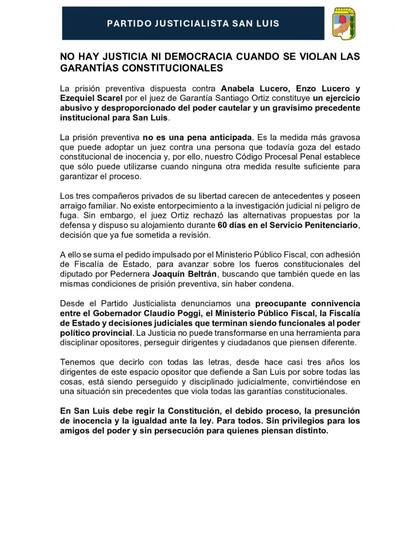 El comunicado del PJ de San Luis, presidido por Alberto Rodríguez Saá