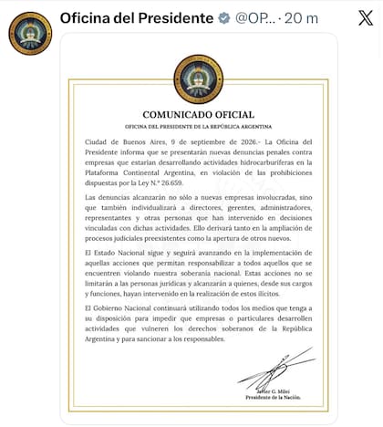 El comunicado del Poder Ejecutivo