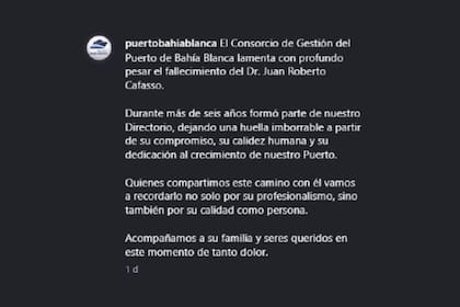 El comunicado del Puerto de Bahía Blanca por la muerte de Juan Roberto Cafasso